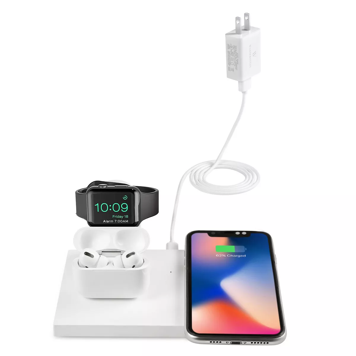 Wasserstein 3-in-1 Wireless Charger and Charging Station for Samsung Galaxy Buds/Watch/Smartphone, Apple AirPods/Apple Watch/iPhone, Google Pixel