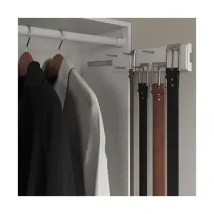 Easy Track RA1202 14 Inch Easily Accessible Composite Wood Constructed 7 Hook Sliding Wardrobe Closet Belt Rack Organizer with 21 Belt Capacity, White
