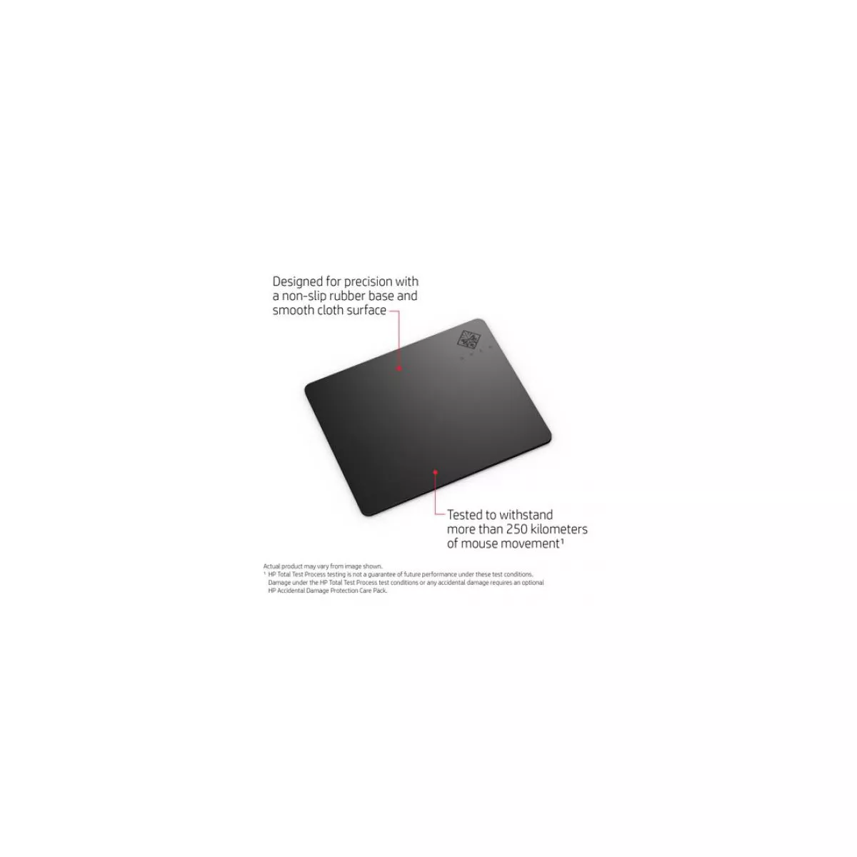 HP OMEN 100 Mouse Pad Black - Non-slip rubber base - 250km of mouse movement - Smooth Cloth Surface - Square size