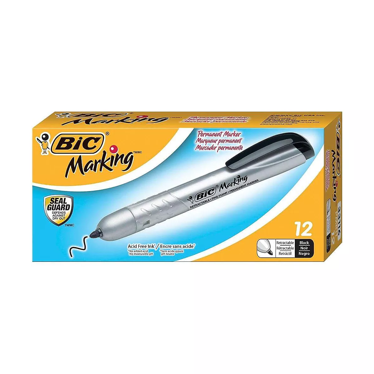 Bic Marking Retractable Permanent Marker Fine Tip Black Dozen PMR11BK