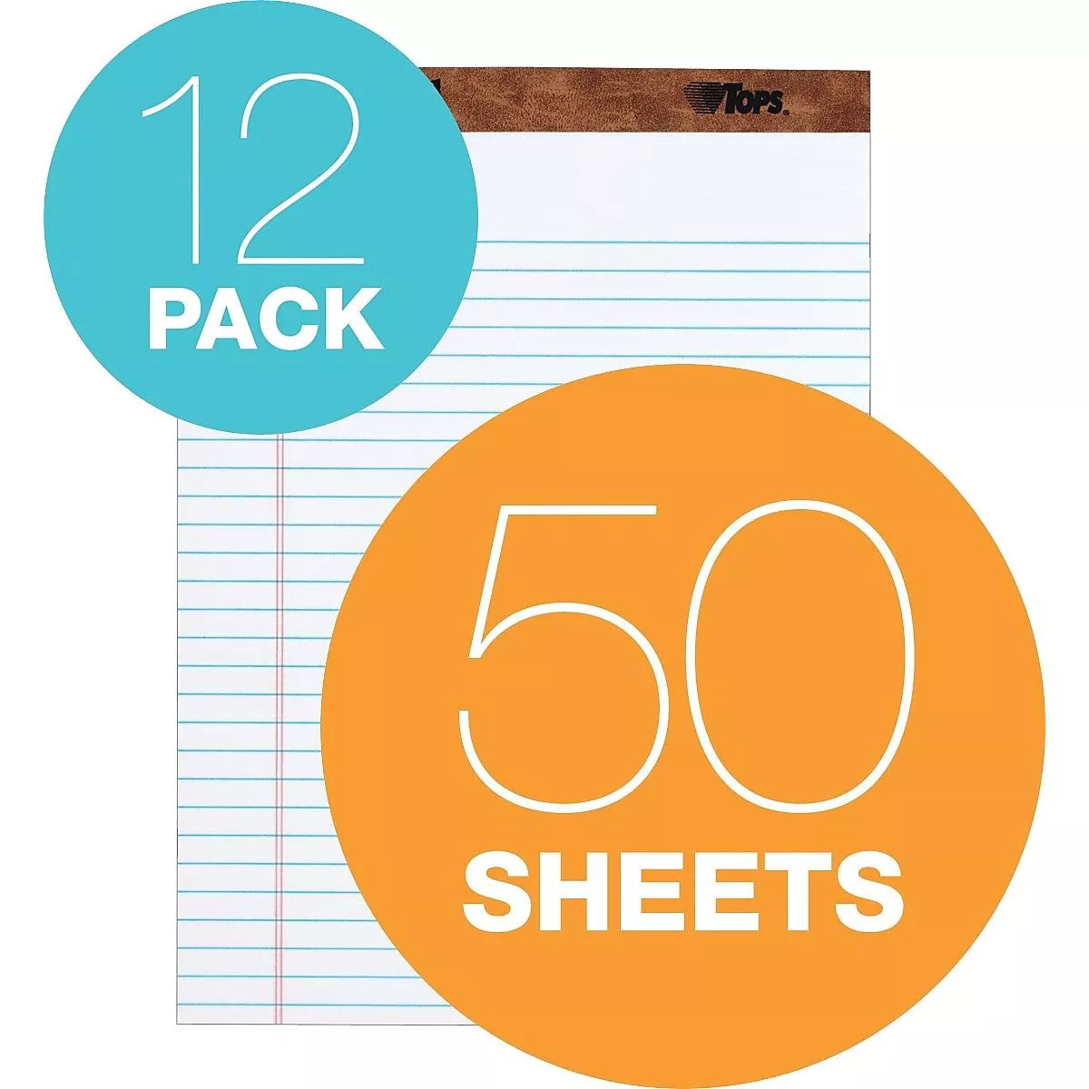 TOPS "The Legal Pad" Ruled Perforated Pads 8 1/2 x 11 3/4 White 50 Sheets Dozen 7533