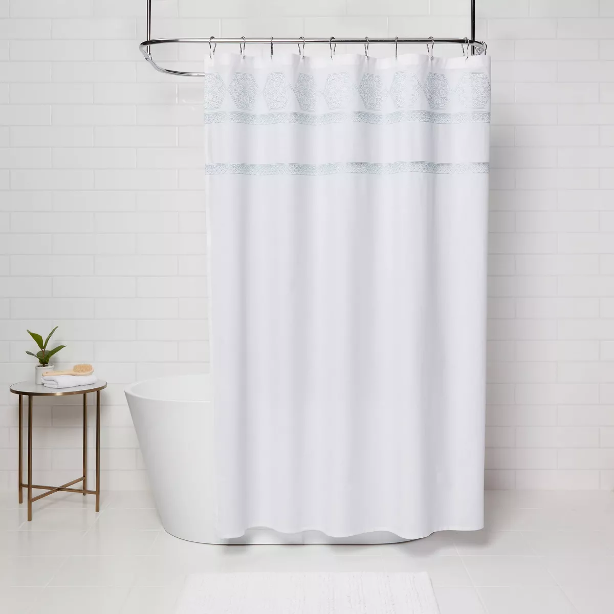 Medallion Sheer Embroidery Shower Curtain White/Aqua - Threshold™