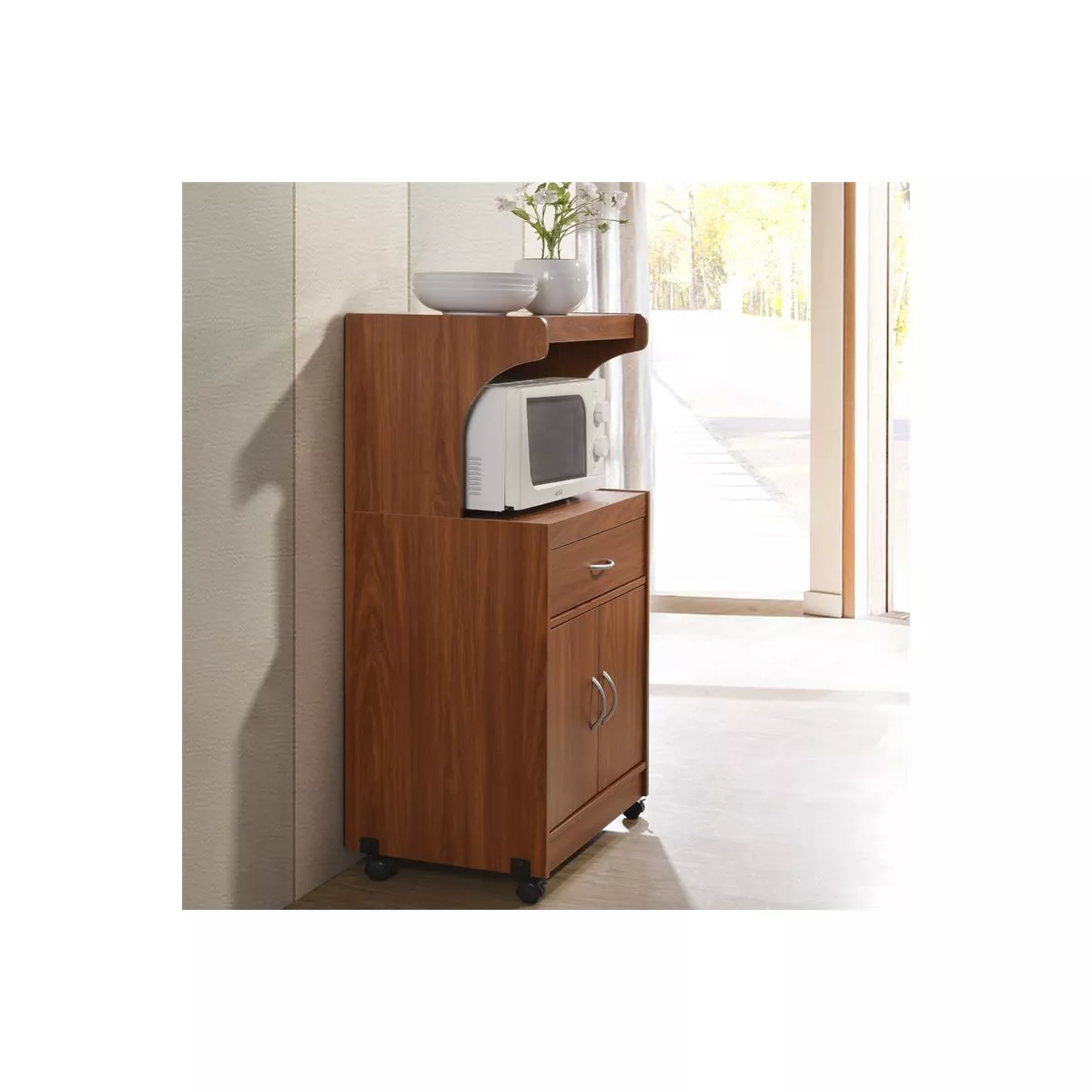 Microwave Kitchen Cart in Cherry - Hodedah