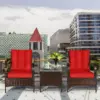 Costway 3 PCS Patio Rattan Furniture Set Coffee Table & 2 Rattan Chair W/Red Cushions