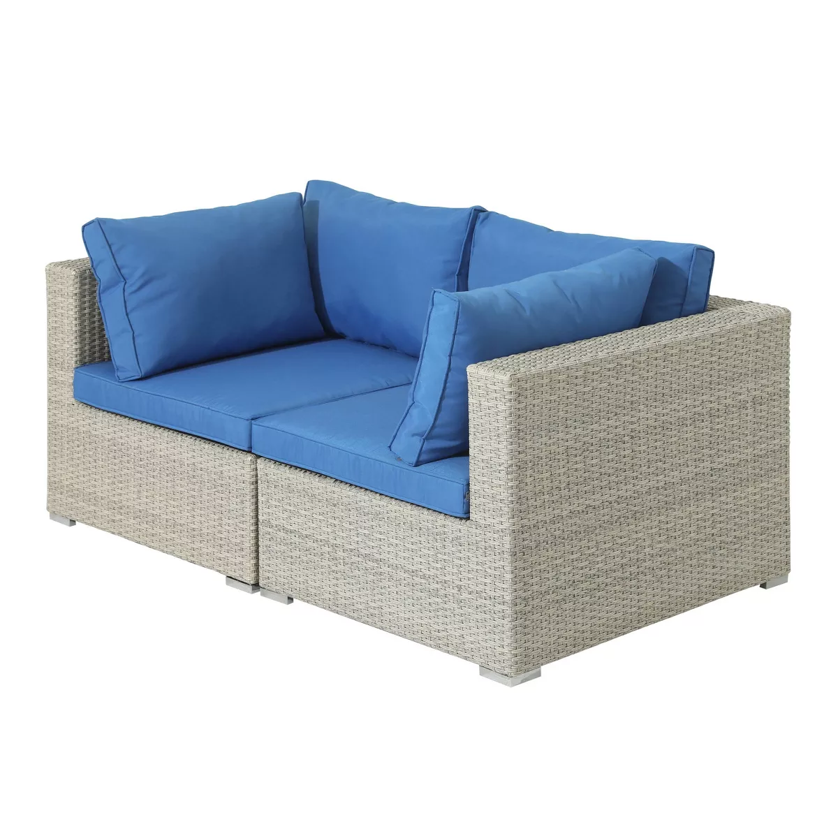 5pc Wicker Rattan Seating Set with Blue Cushions - Accent Furniture