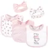 Hudson Baby Infant Girl Cotton Bib and Headband Set 5pk, Partea Time, One Size