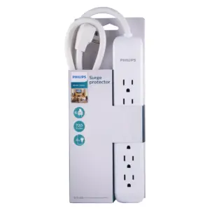 Philips 6-Outlet Surge Protector with 4ft Extension Cord, White