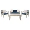 Nunzio 4pc Outdoor Set With Accent Pillows - White/Navy - Safavieh