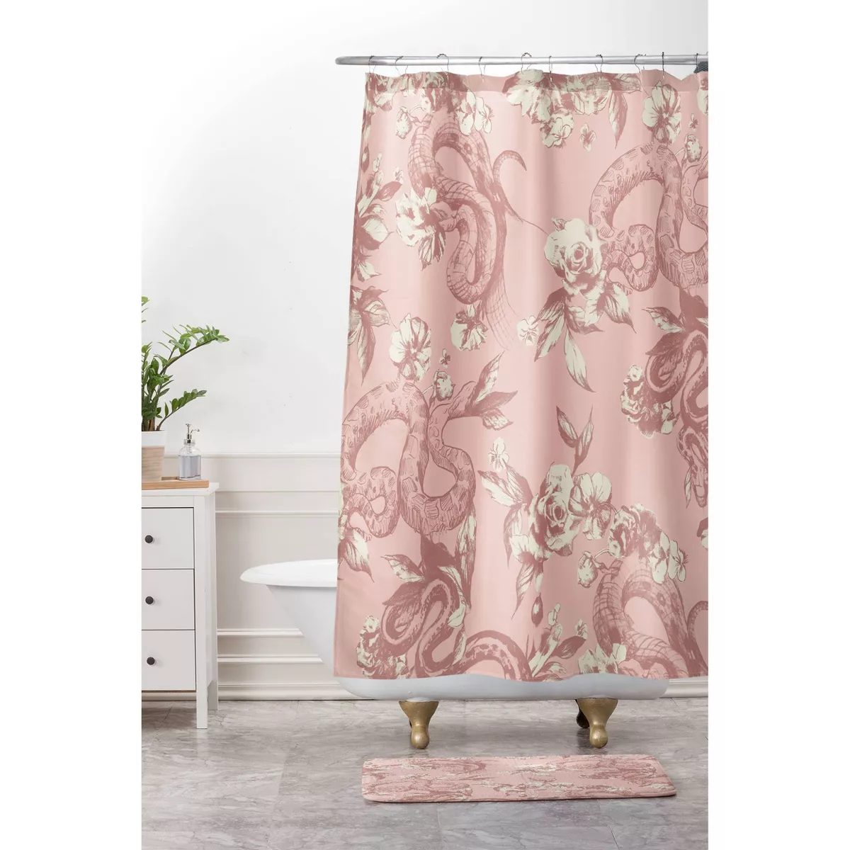 Floral Snake Blush Shower Curtain Pink - Deny Designs