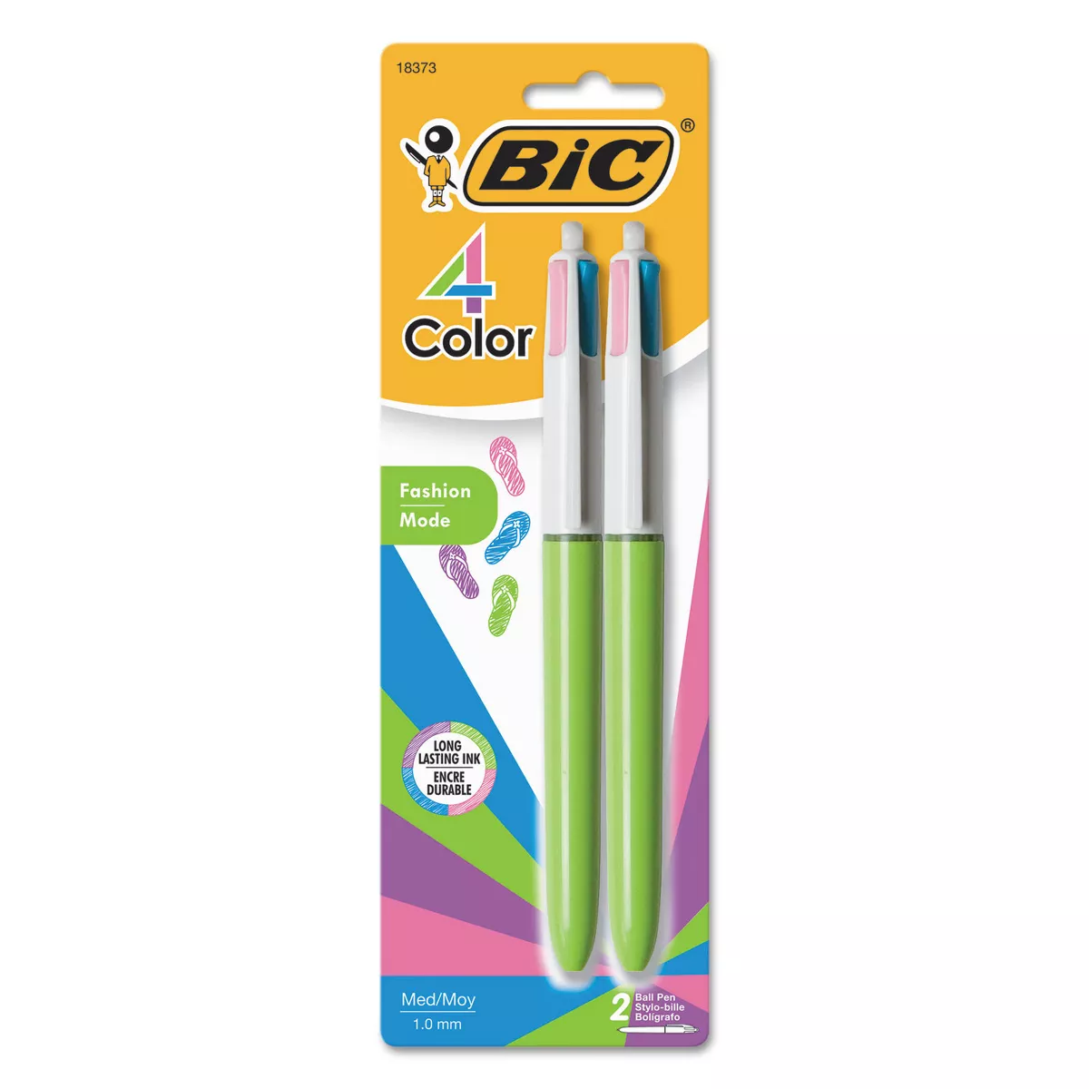 Bic 4-Color Retractable Ballpoint Pen Assorted Ink 1mm Medium 2/Pack AMP21