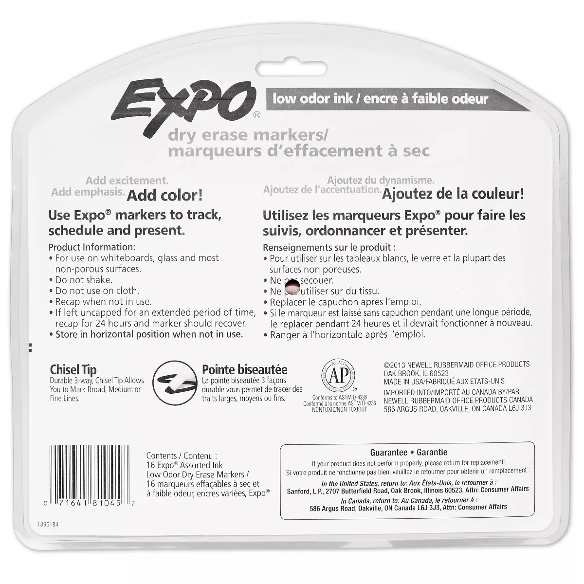 EXPO Low Odor Dry Erase Marker Chisel Tip Assorted 16/Set 81045