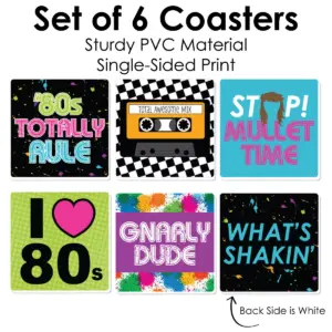 Big Dot of Happiness 80's Retro - Funny Totally 1980s Party Decorations - Drink Coasters - Set of 6