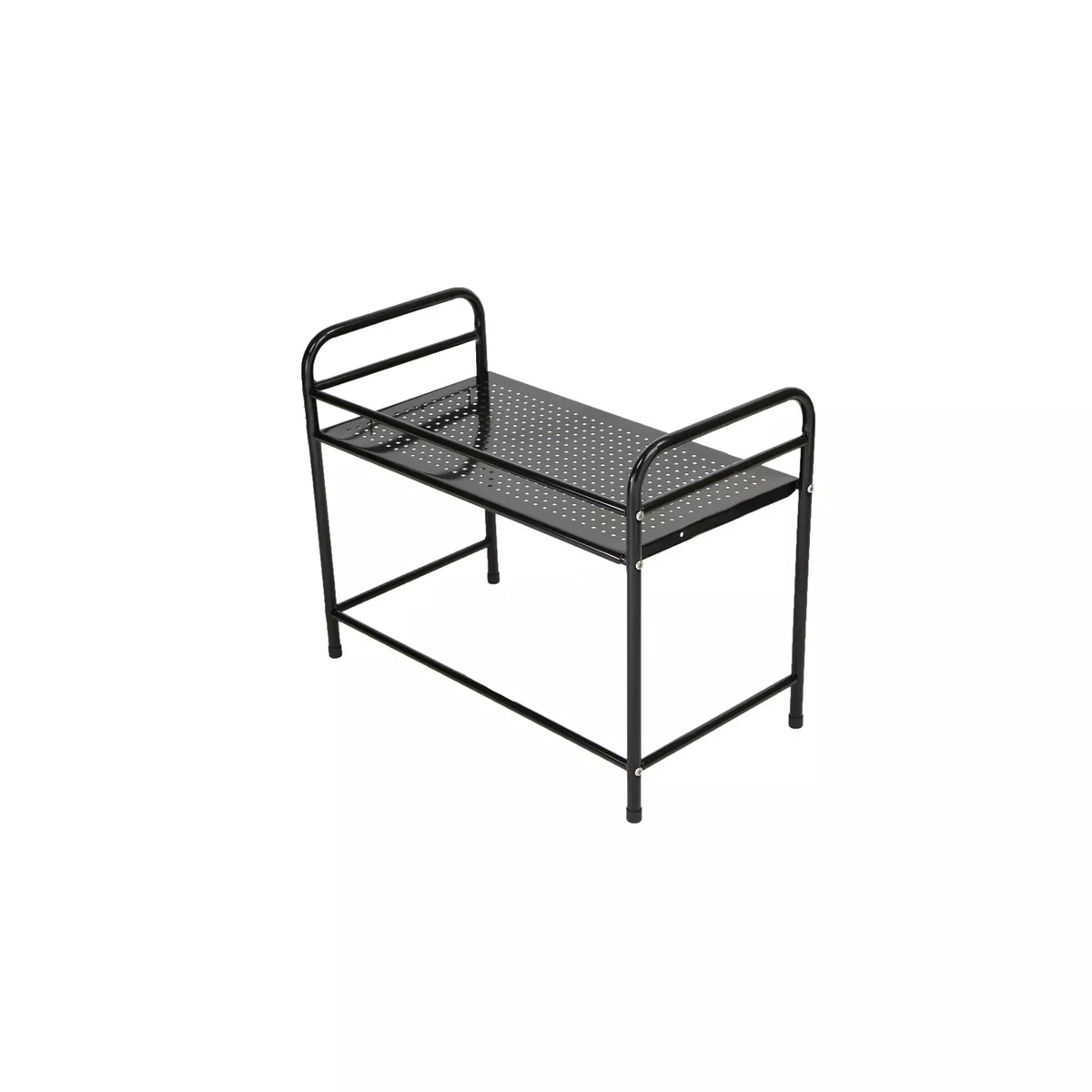 MIND READER Metal Rack Utility Shelf and Microwave Stand with Hooks on the Side (BLACK)