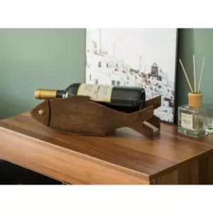 Vintiquewise Wooden Fish Shaped Vintage Decorative Single Bottle Wine Holder