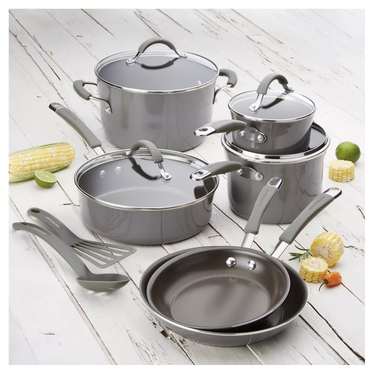Rachael Ray 12pc Sea Salt Cucina Cookware Set Gray