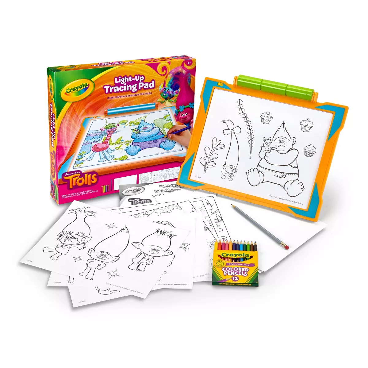 Crayola Trolls Light-Up Tracing Pad with 12 Colored Pencils
