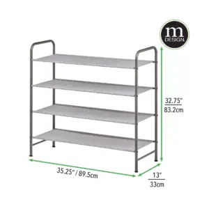 mDesign Metal and Polyester 4 Tier Shoe Storage Organizer Rack - Graphite/Gray