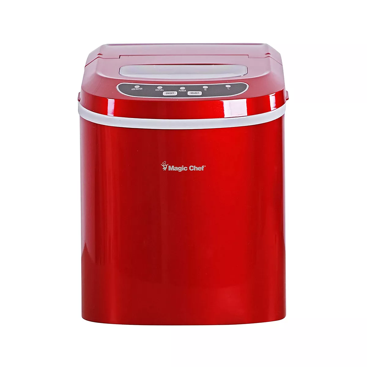 Magic Chef MCIM22R Portable Countertop Ice Cube Maker Machine with Scooper Making 27 Pounds per Day for Home Table Top Counters, Red (Stainless Steel)