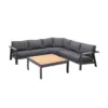 4pc Palau Outdoor Sectional Set with Cushions in Dark Gray and Natural Teak Wood Accent - Armen Living