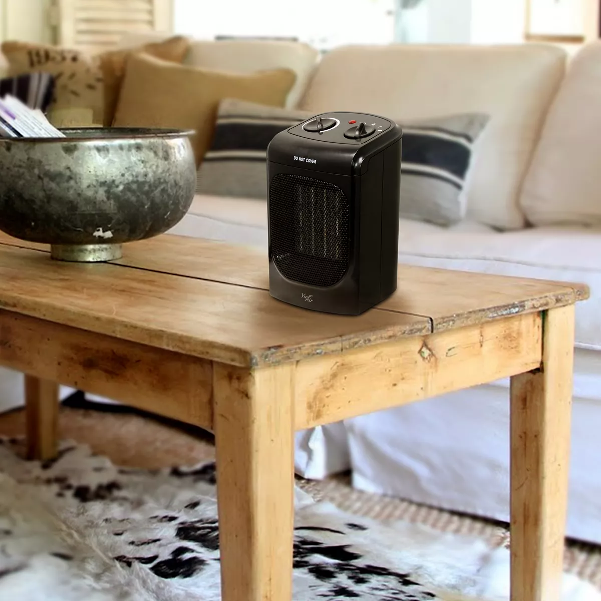 Vie Air 1500W Portable 2 Settings Home Black Ceramic Heater with Adjustable Thermostat