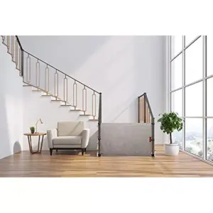 THE STAIR BARRIER 36 to 42 Inch Banister to Banister Portable Retractable Fabri Baby Kids Pet Safety Gate for Children, Dogs, and Cats, Burlap Khaki