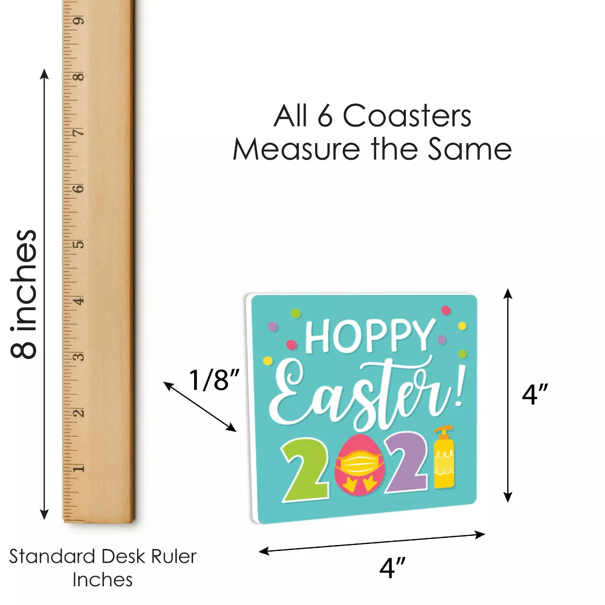 Big Dot of Happiness Quarantine Easter - Funny 2021 Egg and Bunny Party Decorations - Drink Coasters - Set of 6