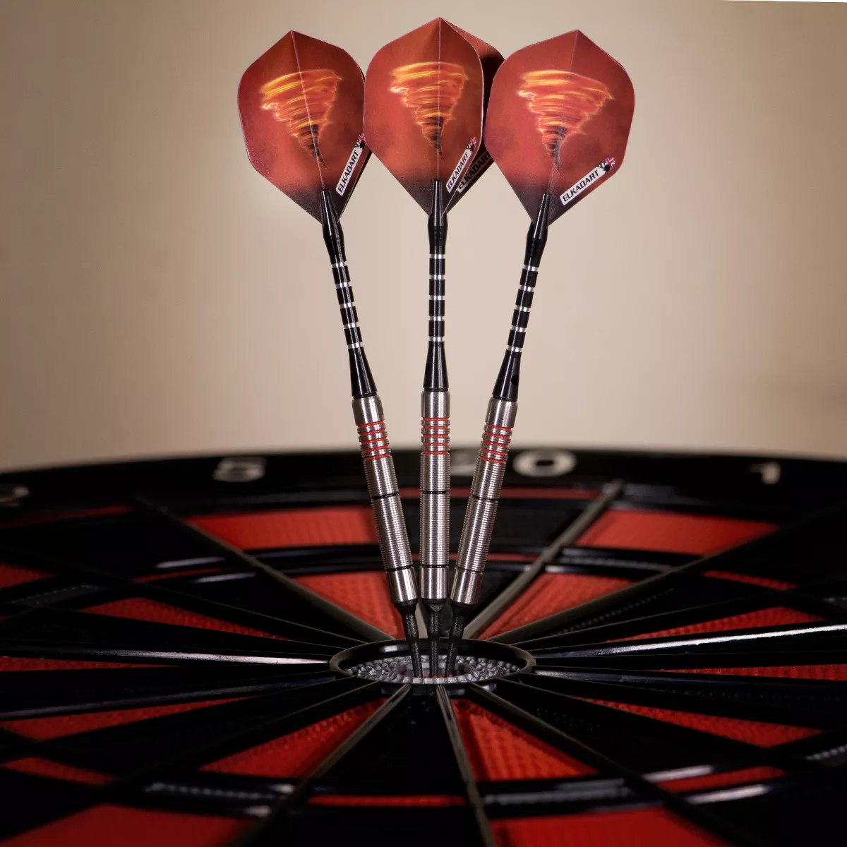 Elkadart Tornado 90% Tungsten Soft Tip Dart Set 4 Red and 2 Black Rings 18 Grams