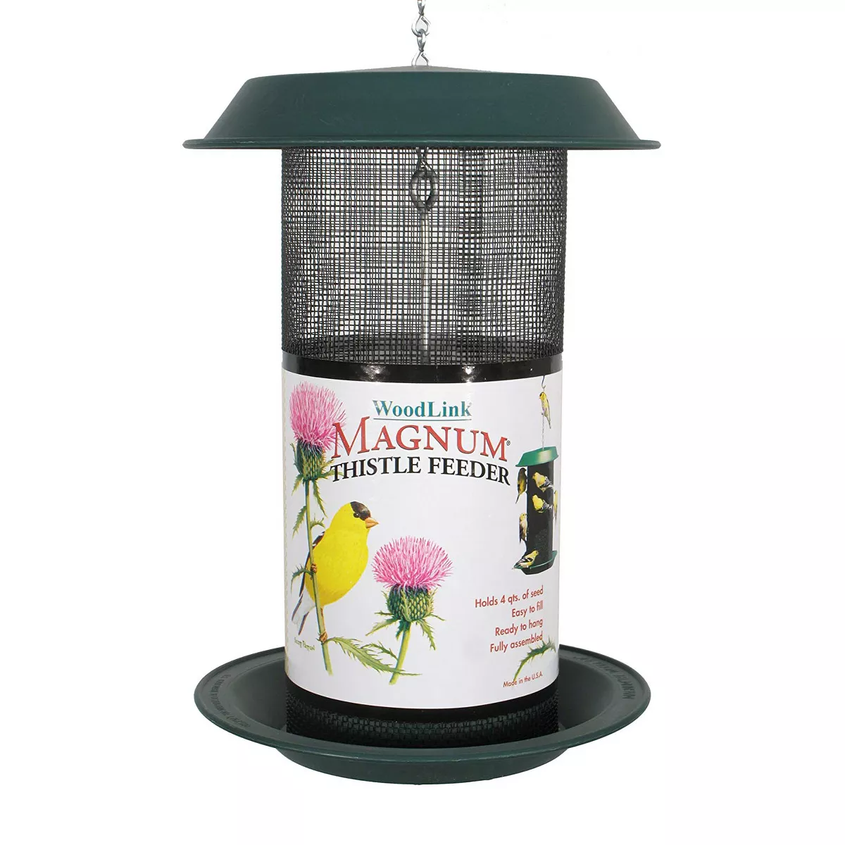 Woodlink 24501 Magnum 4-Quart 5-Pound Nyjer Thistle Seed Hanging Screen Bird Feeder, Dark Green