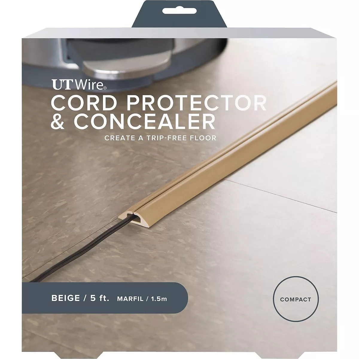 UT Wire Compact Cord Cover Cable Protector, Beige, 5 Ft. UTW-CPM5-BG
