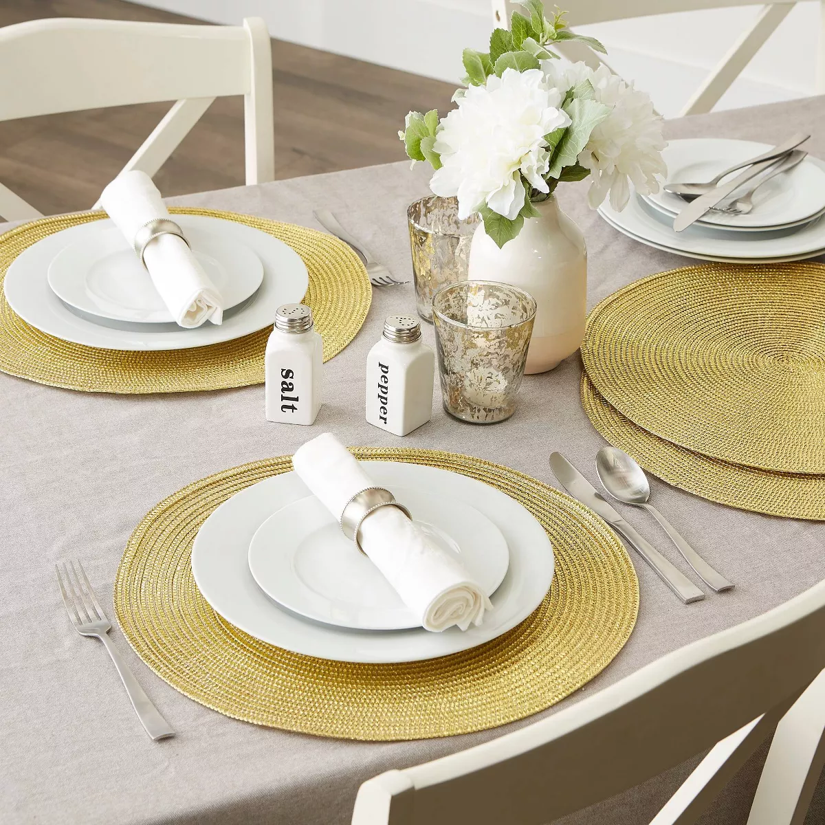 Set of 6 Gold Round Woven Placemat - Design Imports