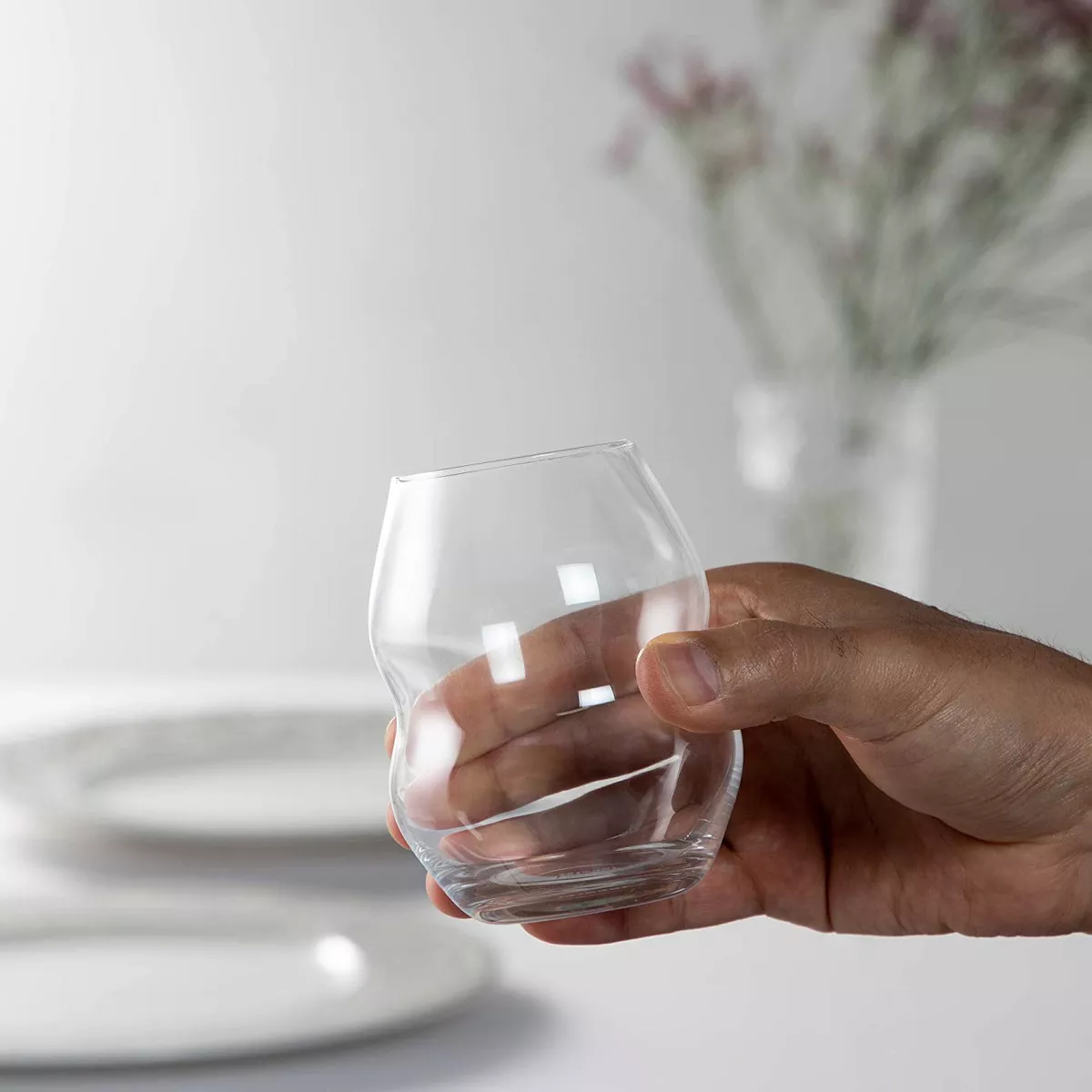 Riedel 0450/33 Swirl Dishwasher Safe Unique Curve Compact Classy Stemless Clear Water/Wine/Beverage Glass Set, 13.38 Ounces, (2 Pack)