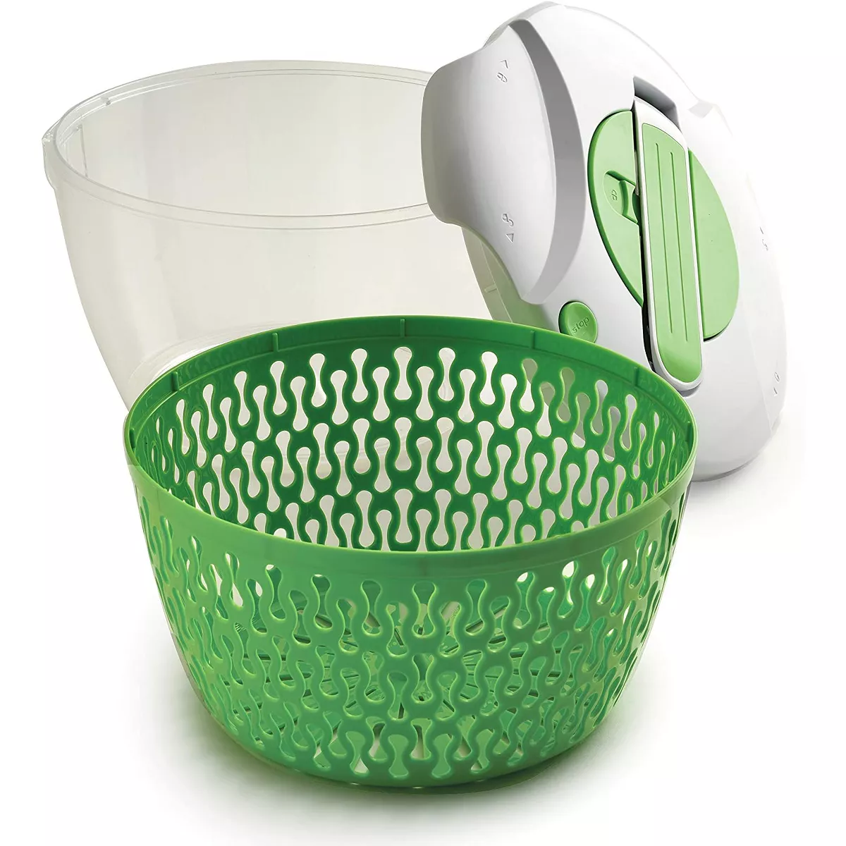 Norpro 6.8 Quart Deluxe Removable Colander Strainer Herb Vegetable Kitchen Salad Spinner, Green/White