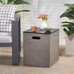 Aido Square Light Weight Concrete Side Table Tank Holder Light Gray - Christopher Knight Home