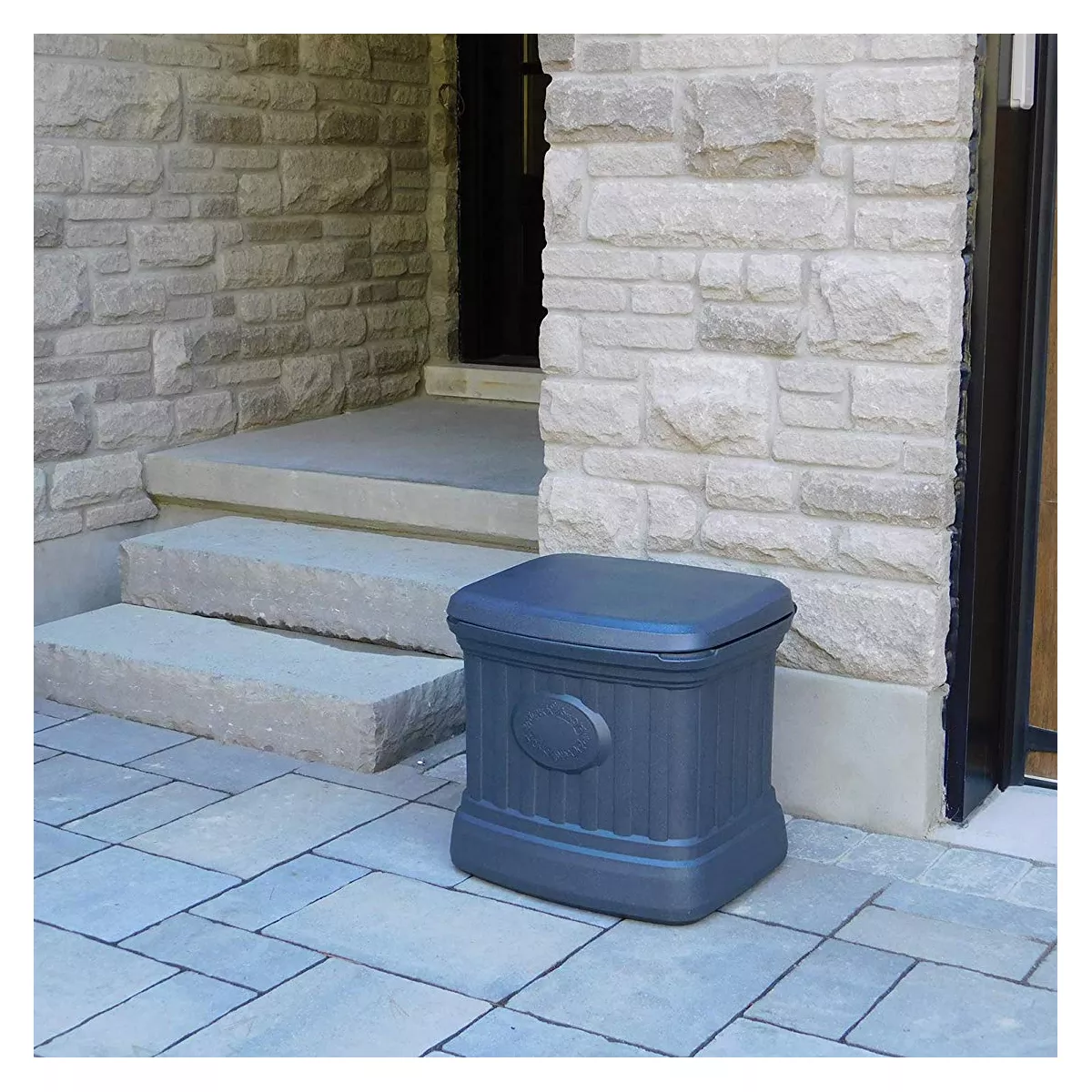 FCMP Outdoor SB120-GRY-S 20 Gallon Sand, Salt, Snow & Ice Melt De-Icer Outdoor Storage Bin Container, Gray