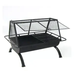 Sunnydaze Outdoor Camping or Backyard Rectangular Northland Fire Pit with Cooking Grill Grate, Spark Screen, Log Poker, and Fire Pit Cover - 36