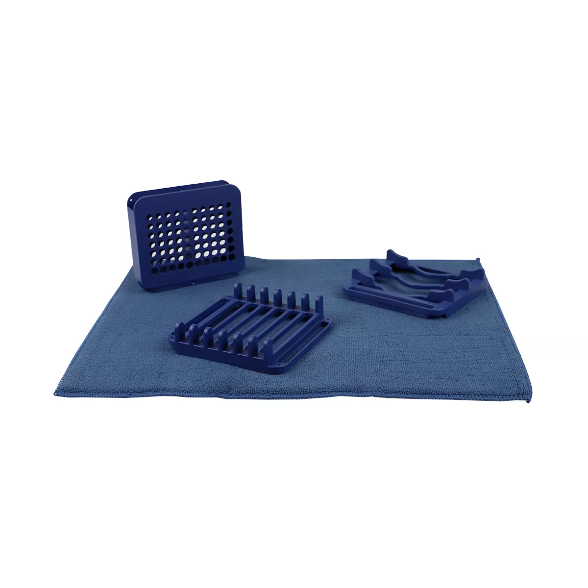 Michael Graves Design 3 Section Plastic Dish Drying Rack with Super Absorbent Microfiber Mat, Indigo