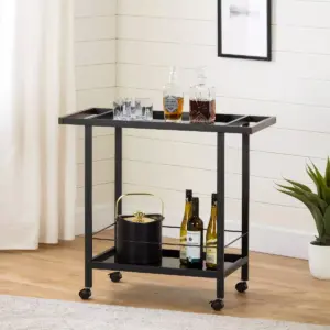 City Life Metal Bar Cart On Wheels Black - South Shore