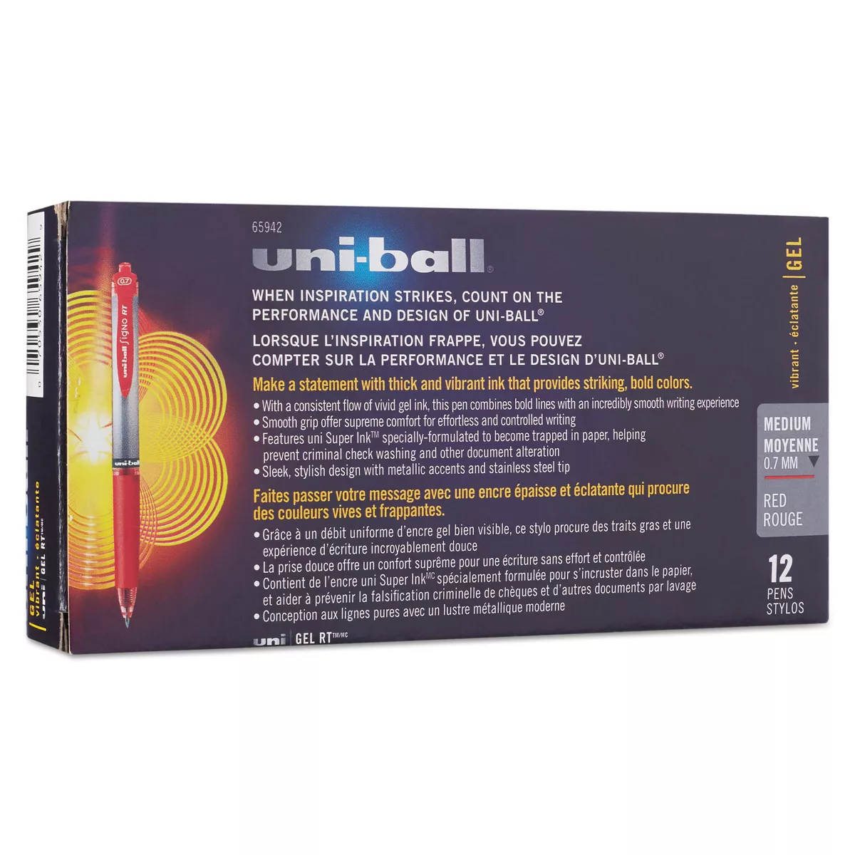 uni-ball Signo Gel RT Roller Ball Retractable Gel Pen Red Ink Medium Dozen 65942