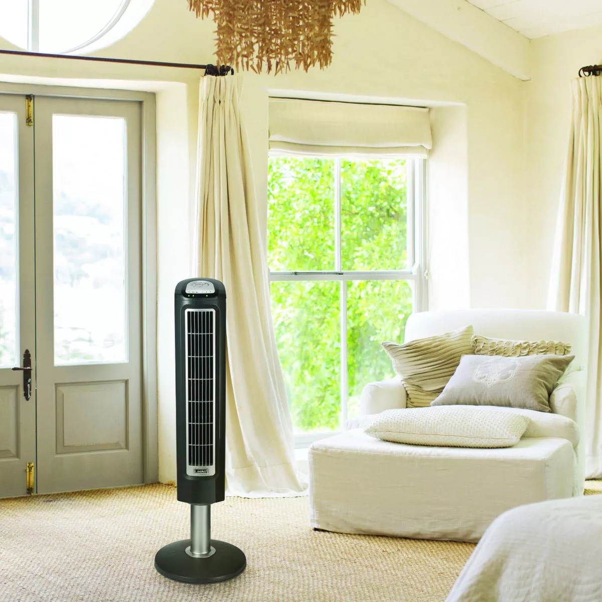 Lasko LKO-2519 38 Inch Portable Electric Remote Controlled Widespread Oscillating Wind Tower Fan and with 7 Hour Touch Control Timer, Black