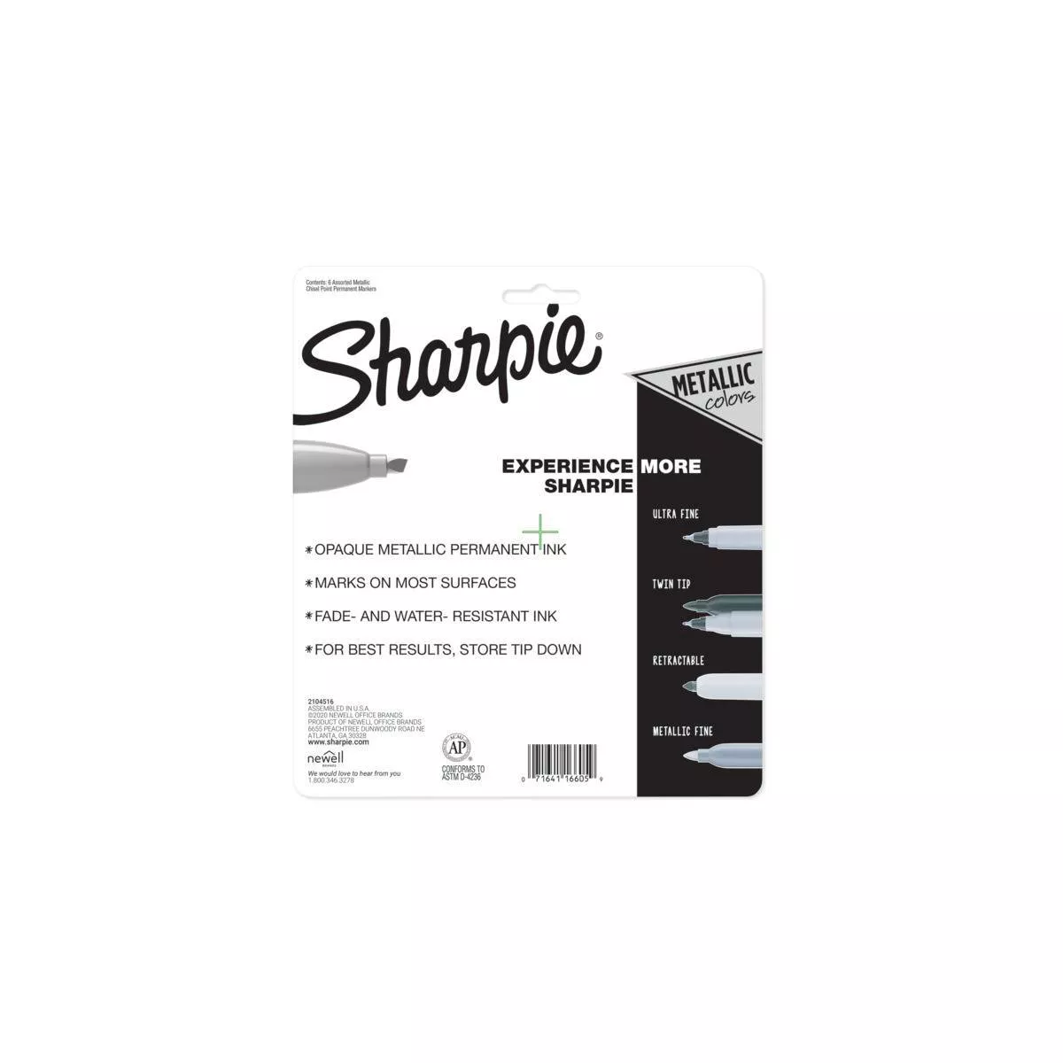 Sharpie 6pk Permanent Marker Metallic Chisel Tip Multicolor
