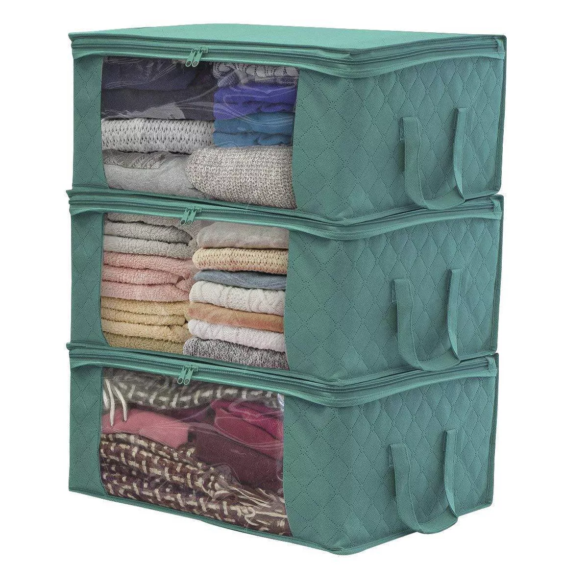 Sorbus 3pc Storage Bamboo Teal Fiber Clothing Organizer Bags Set