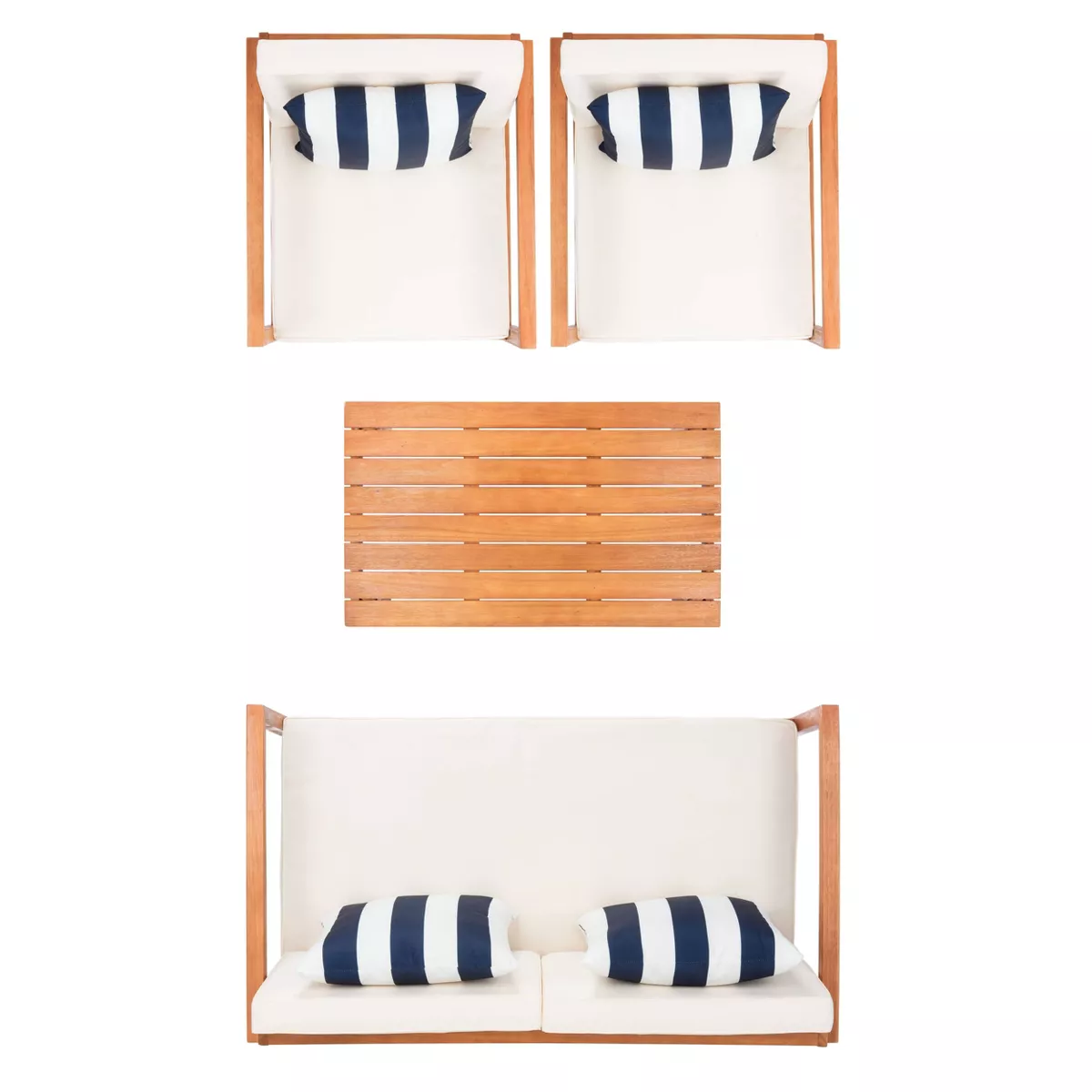 Montez 4pc Living Set with Accent Pillows - Natural/Beige/Navy - Safavieh