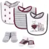 Hudson Baby Infant Boy Cotton Bib and Sock Set 5pk, Drop The Beet, One Size
