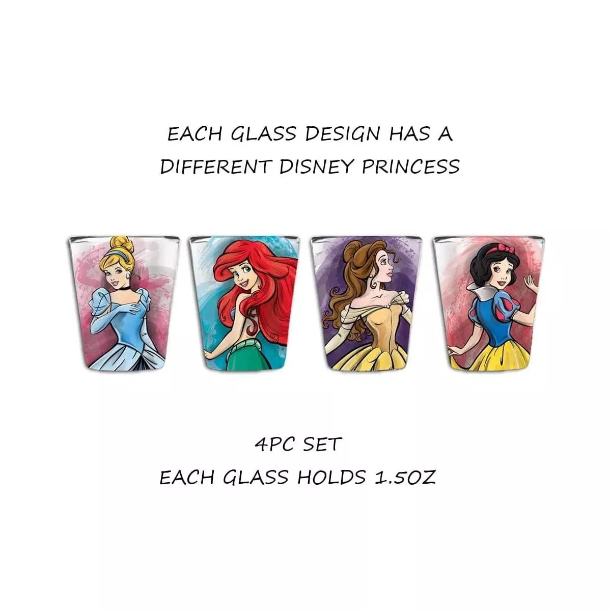 Silver Buffalo Disney Fashionista Princesses 4 Piece Mini Glass Set