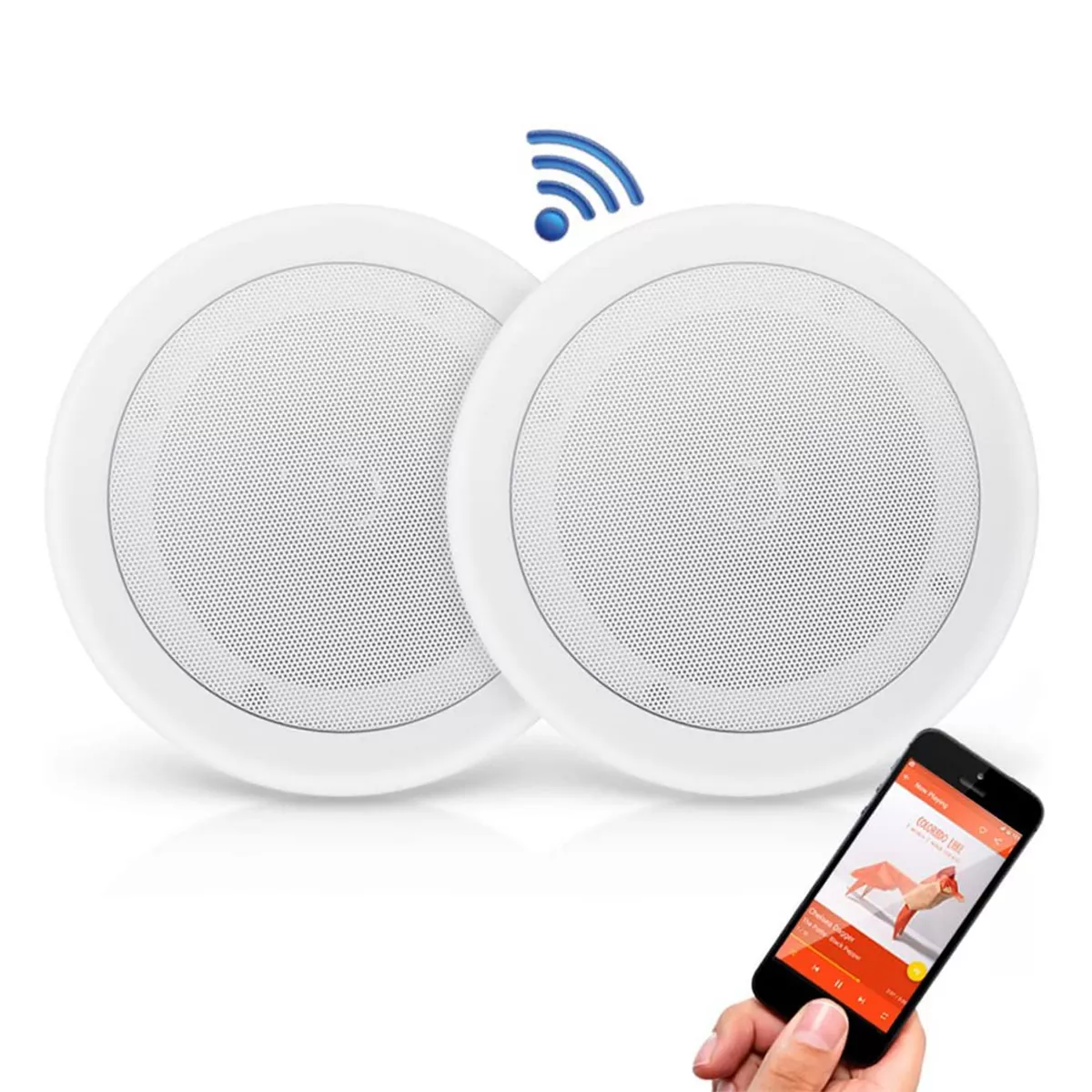 Pyle PDICBT852RD 8 Inch 250 Watt Bluetooth In Ceiling Wall 2 Way Flush Mount Home Indoor Stereo Speakers System, (4 Speakers)
