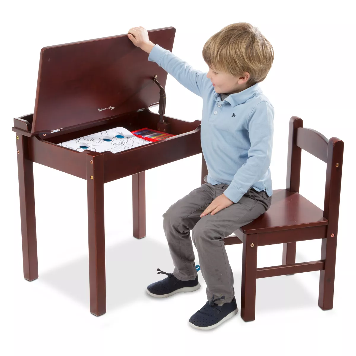 Melissa & Doug Wooden Child's Lift-Top Desk and Chair - Espresso