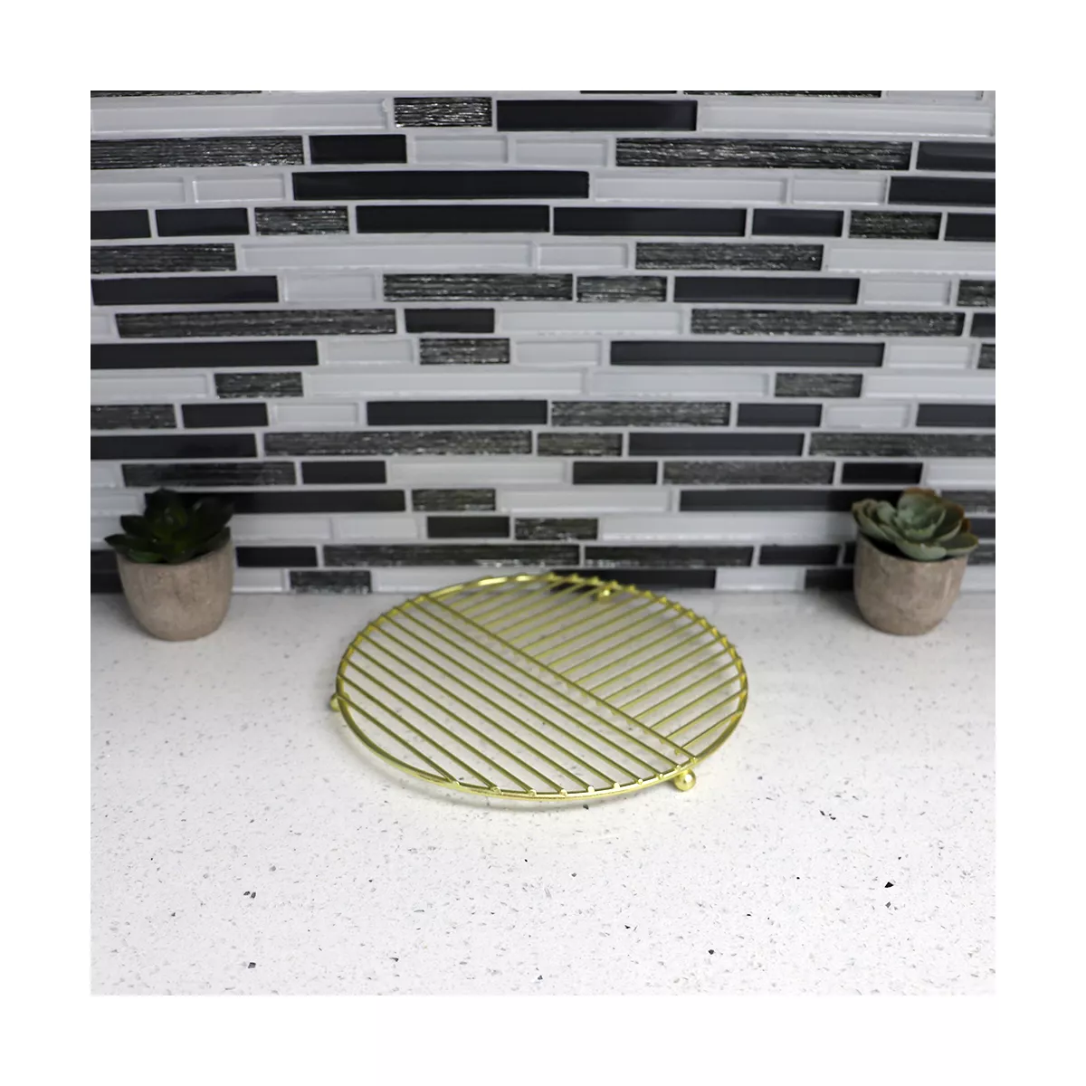 Home Basics Halo Round Steel Trivet, Gold