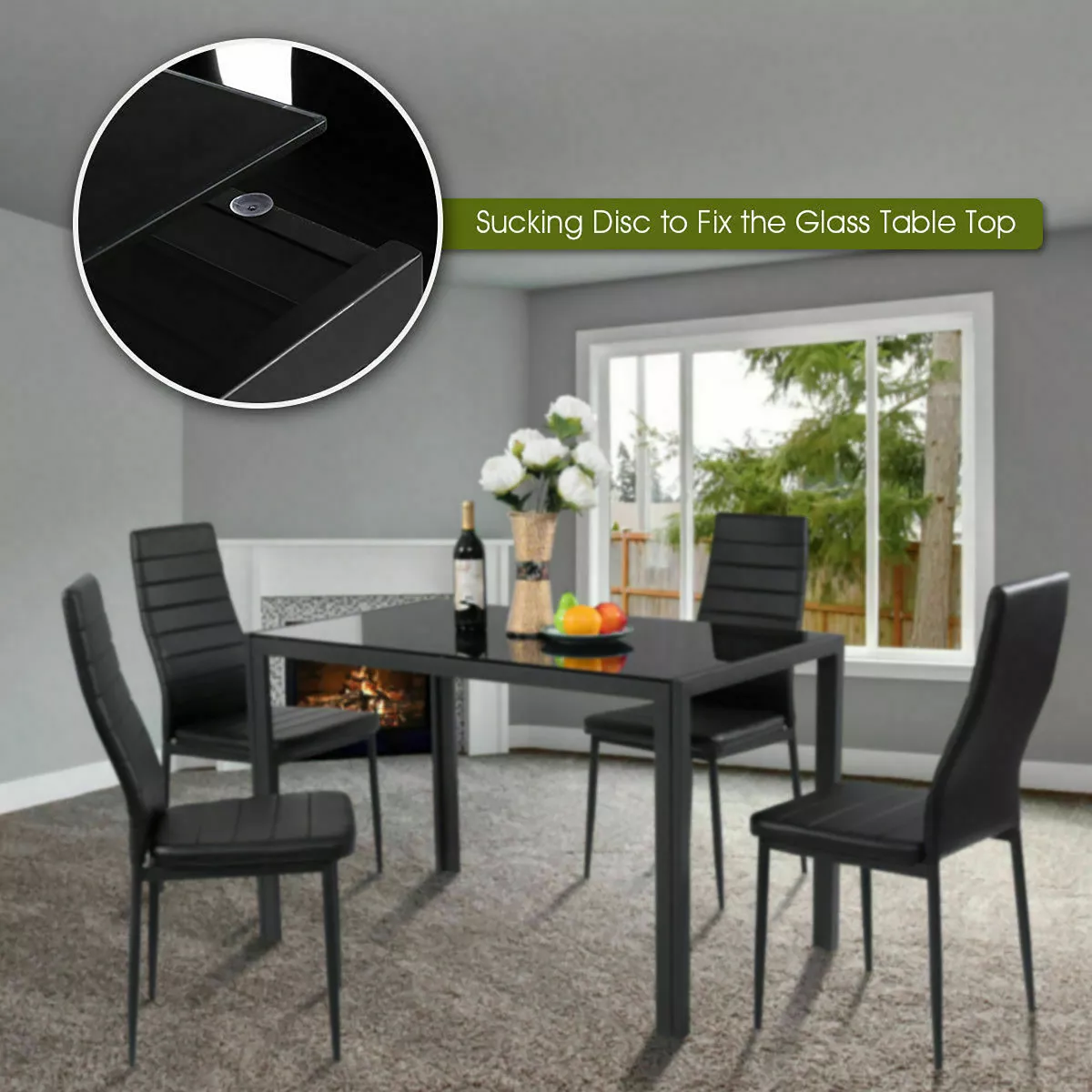 Costway 5 Piece Kitchen Dining Set Glass Metal Table 30
