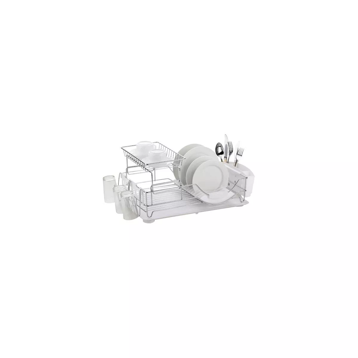 Home Basics Chrome Plated Steel 2 Tier Deluxe Dish Drainer