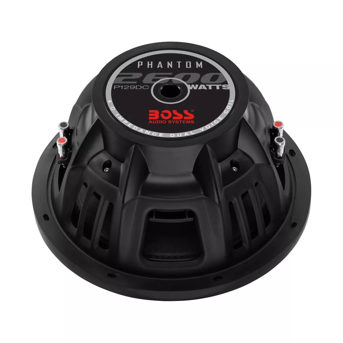 Boss Audio Systems P129DC Phantom 12 Inch 2600 Watts 4 Ohm Aluminum Dual Voice Coil Car Audio Stereo Subwoofer Speaker with Polypropylene & Paper Cone